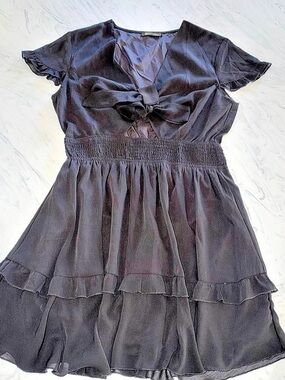 PrettyGarden Women's Short Sleeve Tie Front Cutout Ruffle Mini Dress Short large